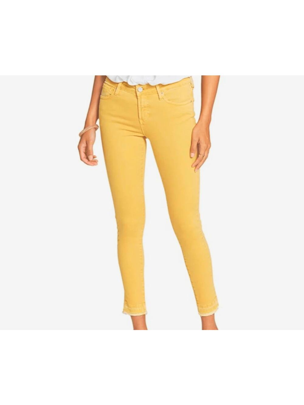 Dear John Gisele High Rise Skinny Jeans Butter Yellow Raw Hem Size 27